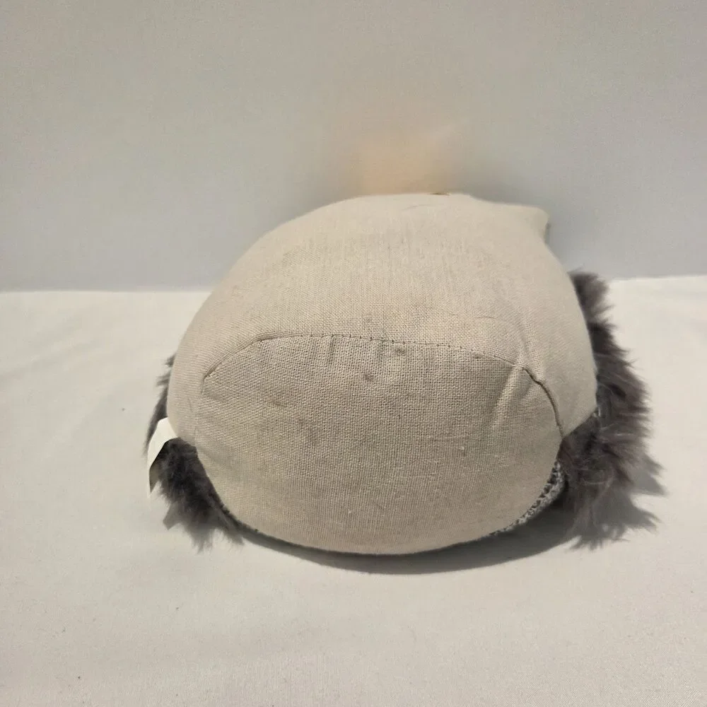 Owl Door Stopper Weighted Stuffed Gray Fluffy Fur Heart NWT